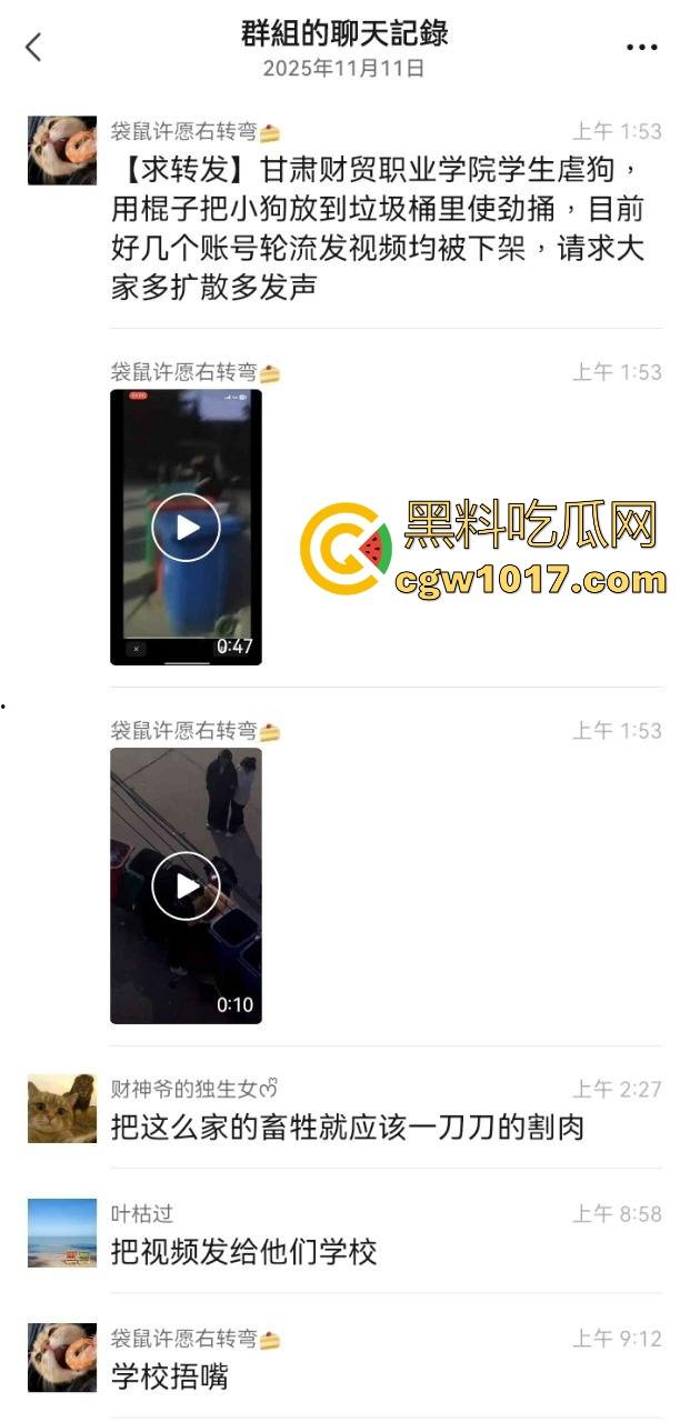 甘肃财贸职业学院学生虐狗事件曝光!把流浪小狗放到垃圾桶李用棍子猛捅,学生抖音扩散,多个账号被封禁!-1