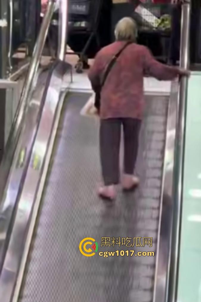 NPC大妈逆行走电梯，电梯向下她硬向上爬，逛一圈回来还在走，还要工作人员拉一把，没摔死就不错了！-1